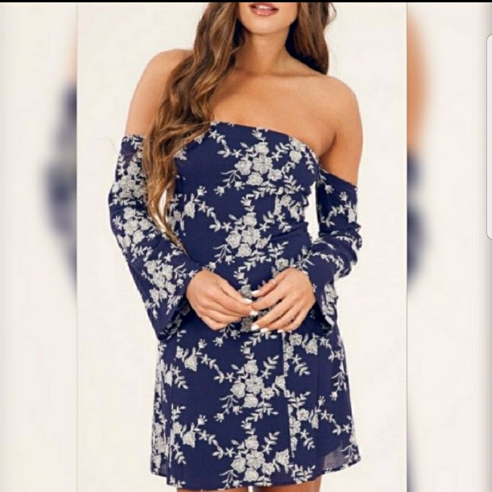 NWT Embroidered Floral Off Shoulder Dress